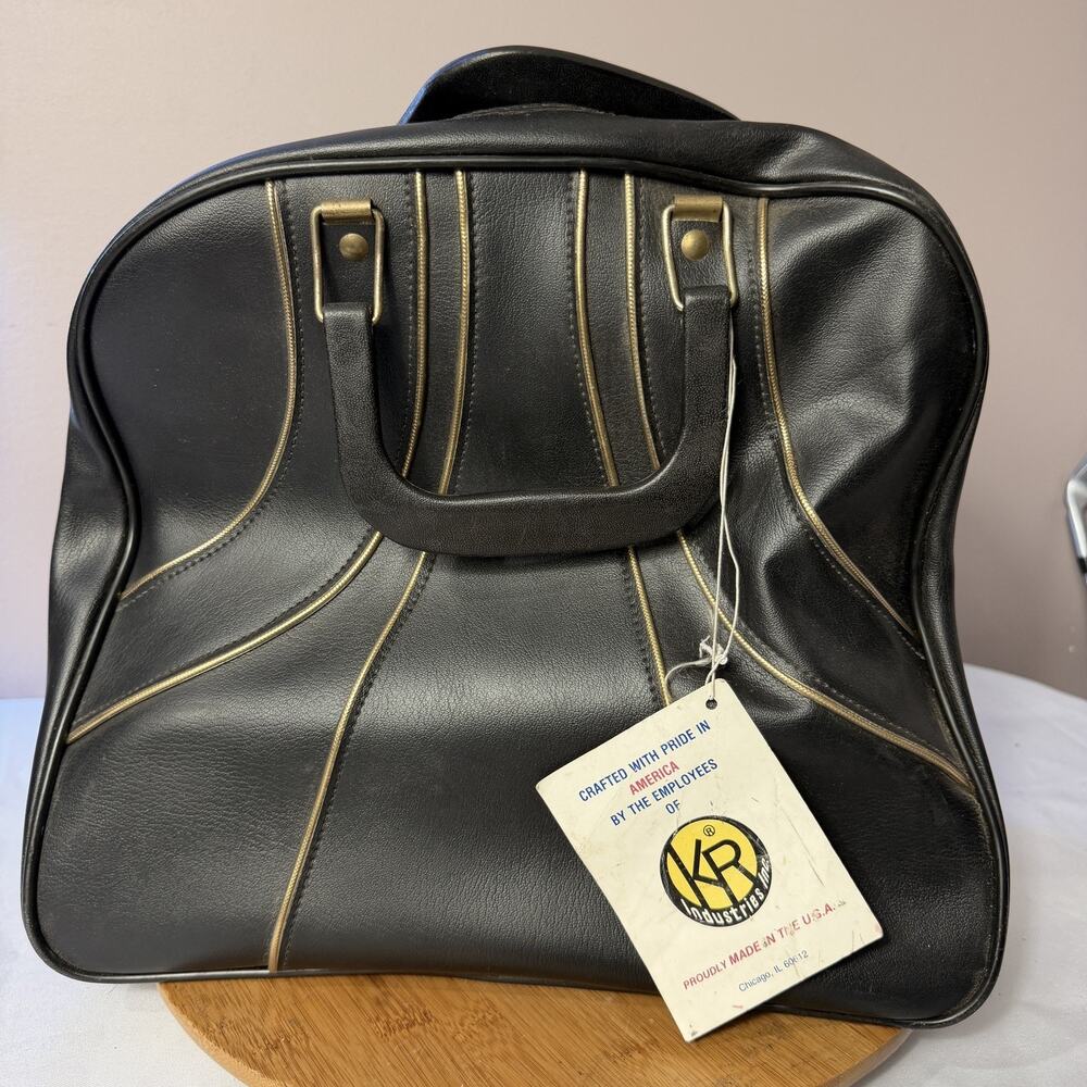 Vintage KR Bowling Bag Black Enamel Vinyl Shelf Ball Rest NWT